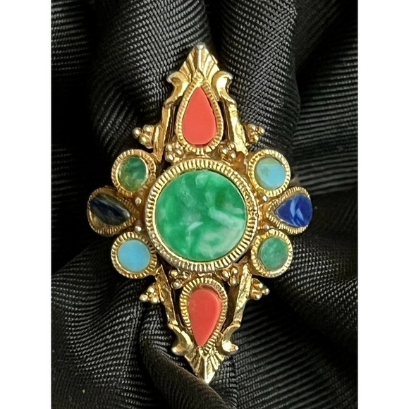 Vintage Mode Art Adjustable Ring Multi Gem Gold Tone Victorian Revival Style - Picture 3 of 12